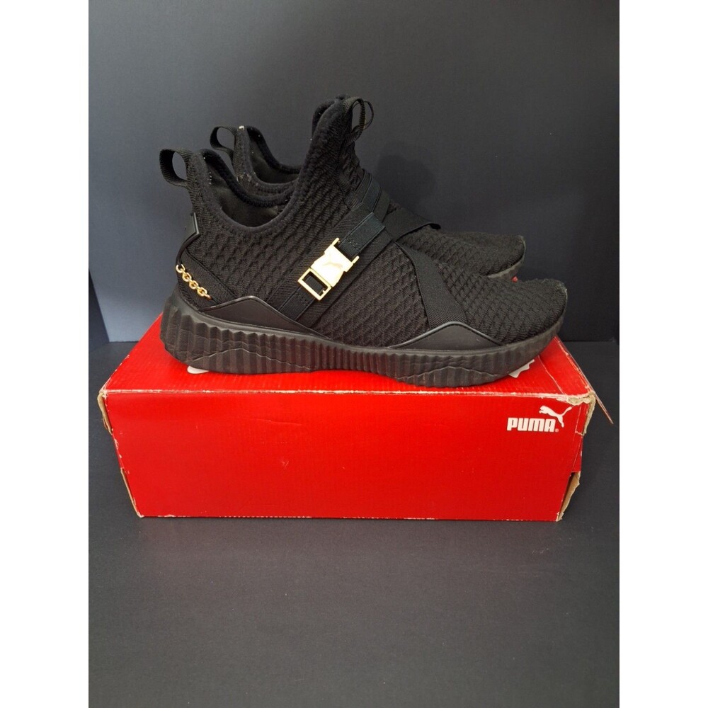 Size 10 - Puma Defy Mid Black Gold W Women's Pullon Athletic Athleisure School - Picture 3 of 14
